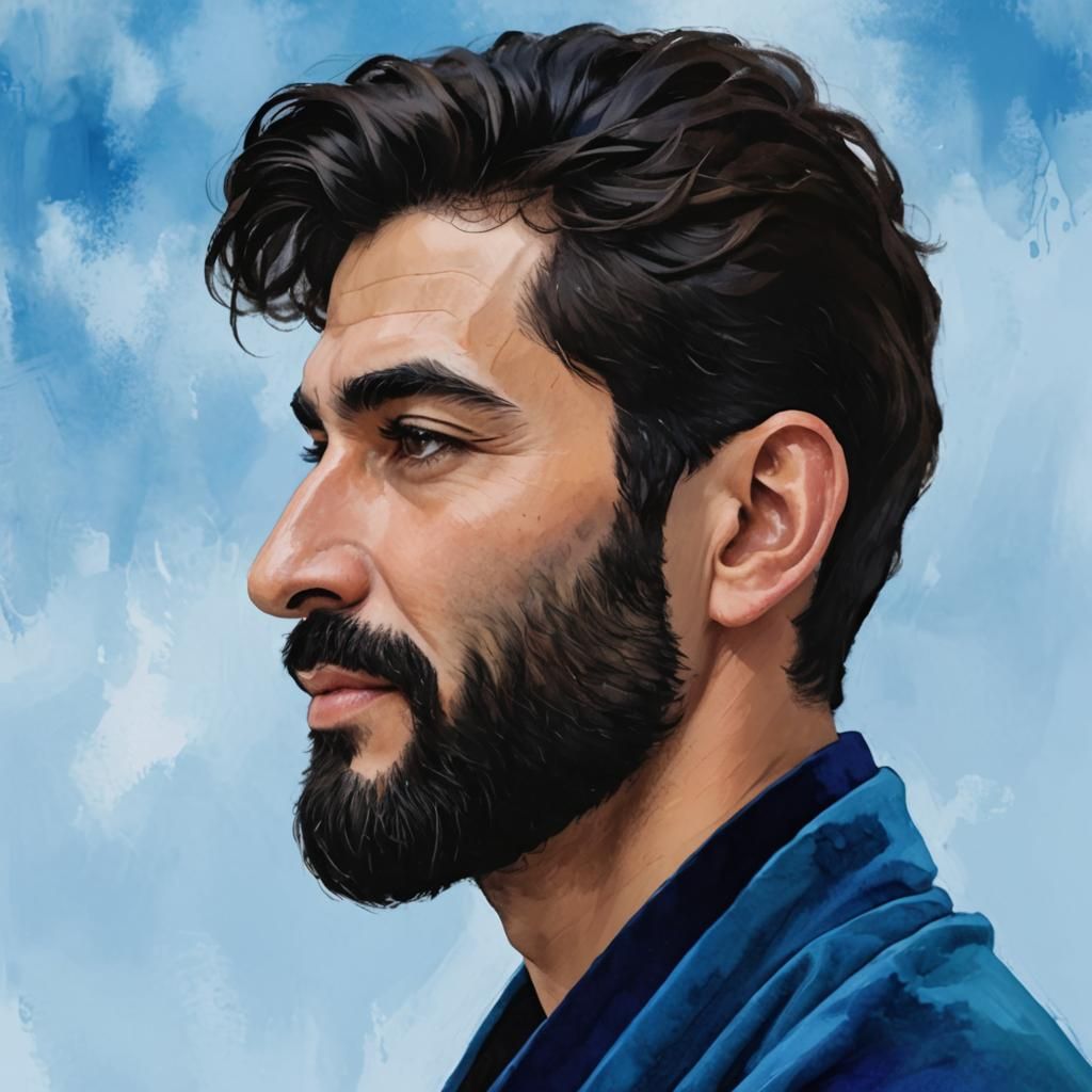 Handsome Man with Black Beard in Alcohol Ink Style