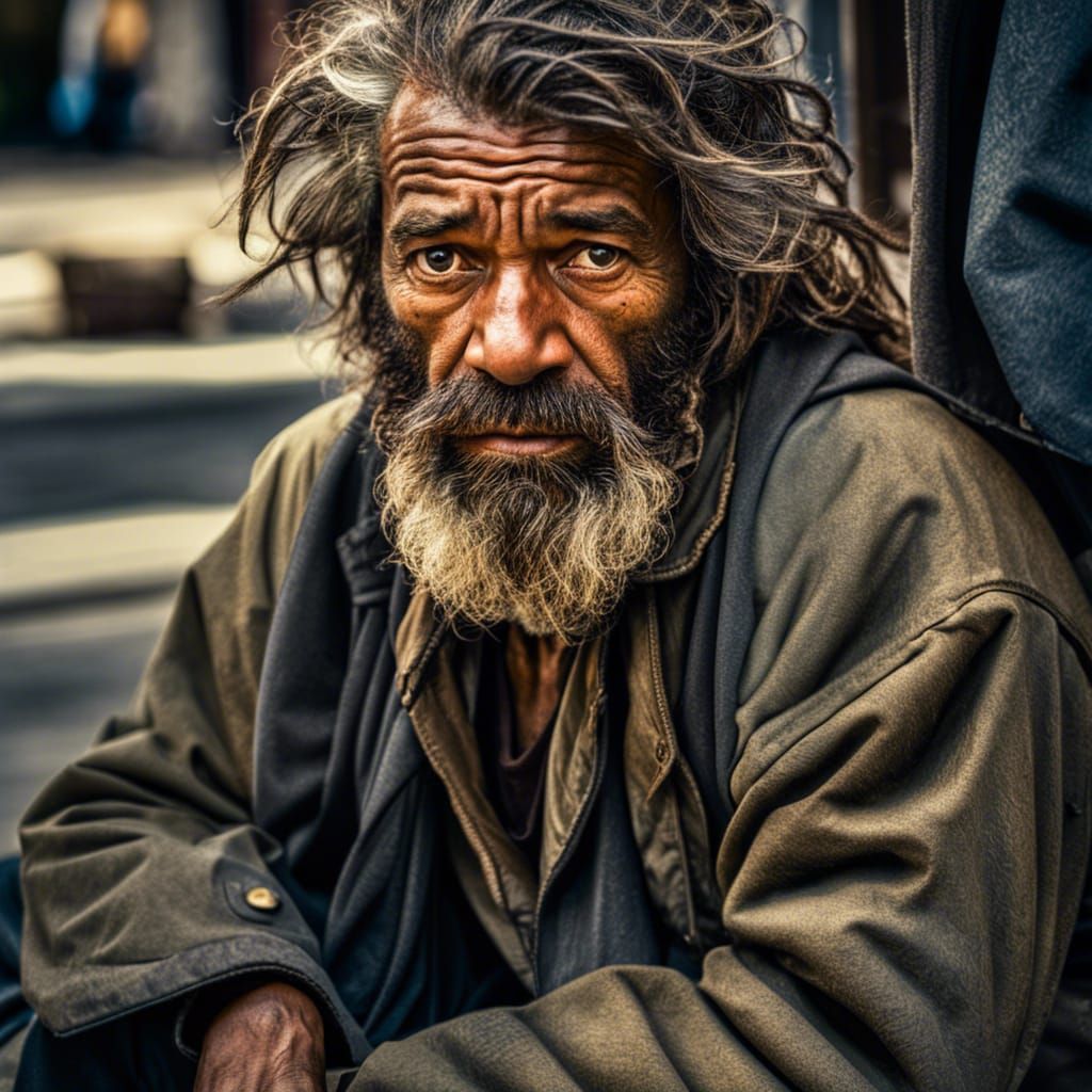 Distraught Homeless Veteran in Detailed Graffiti Art