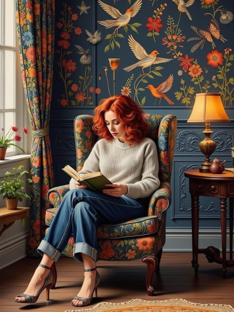 Stylish Woman Reading in Elegant Interior