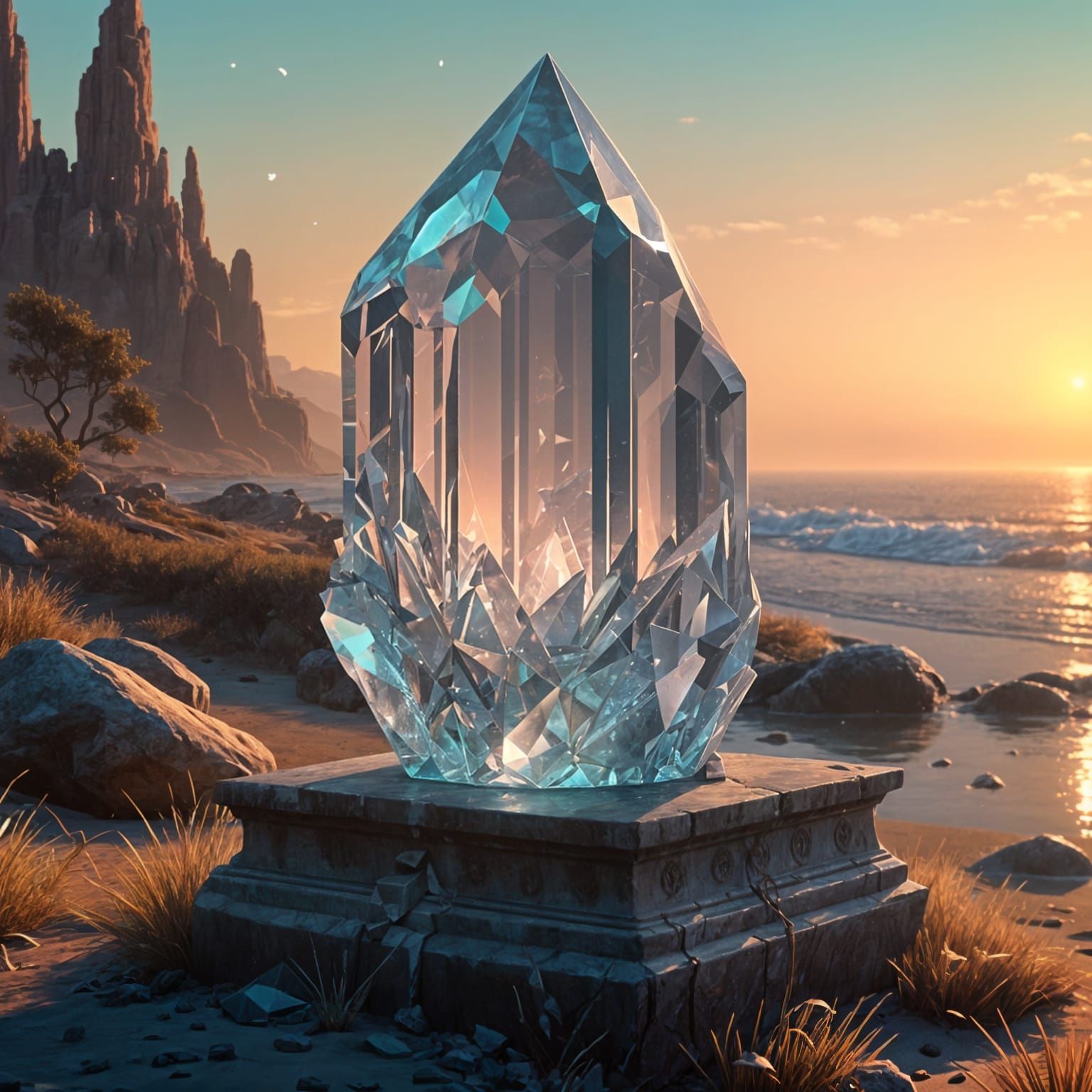 Glowing Crystal on Ancient Pedestal