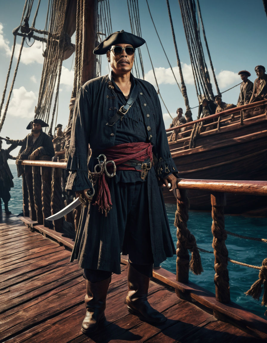 Pirate Captain on Schooner in Fantasy Seascape