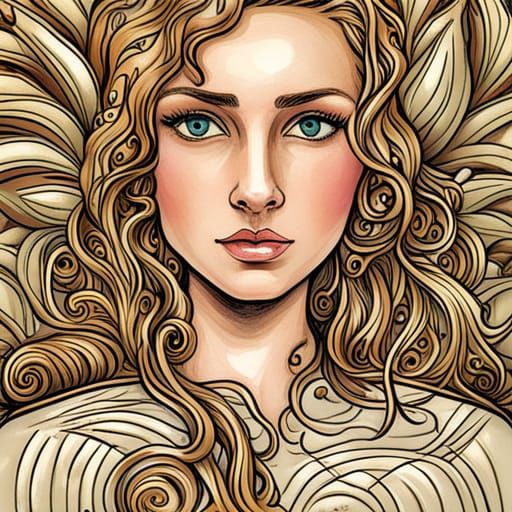Luminous Goddess Portrait in Storybook Illustration Style