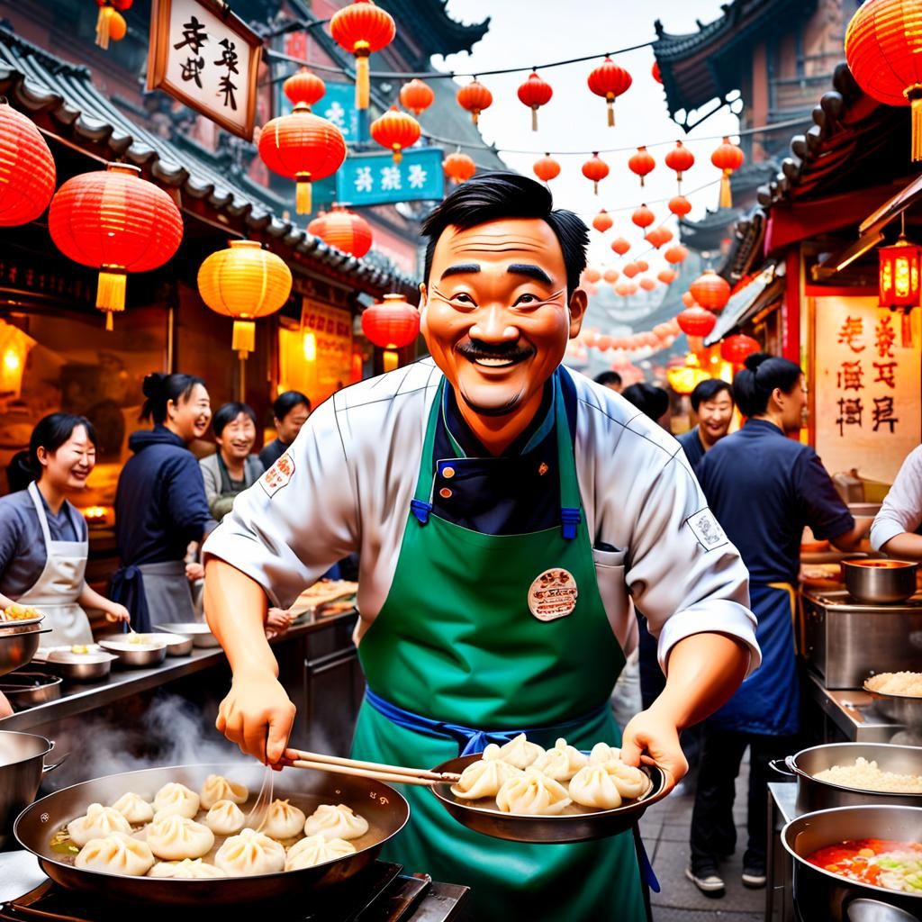Pixar-inspired Chinese Chef at Street Food Stall