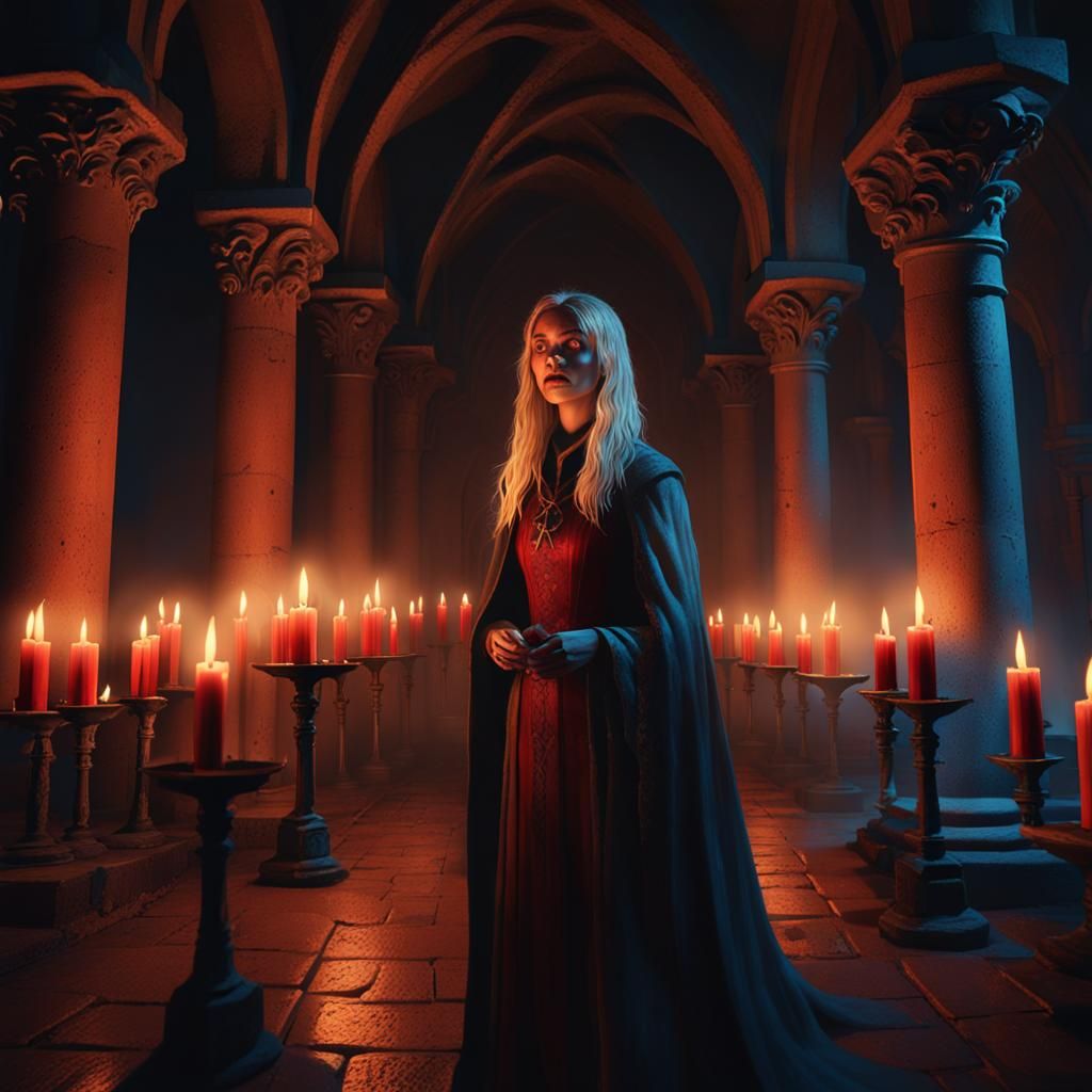 Blonde Vampire in Crypt: Dark Fantasy Concept Art