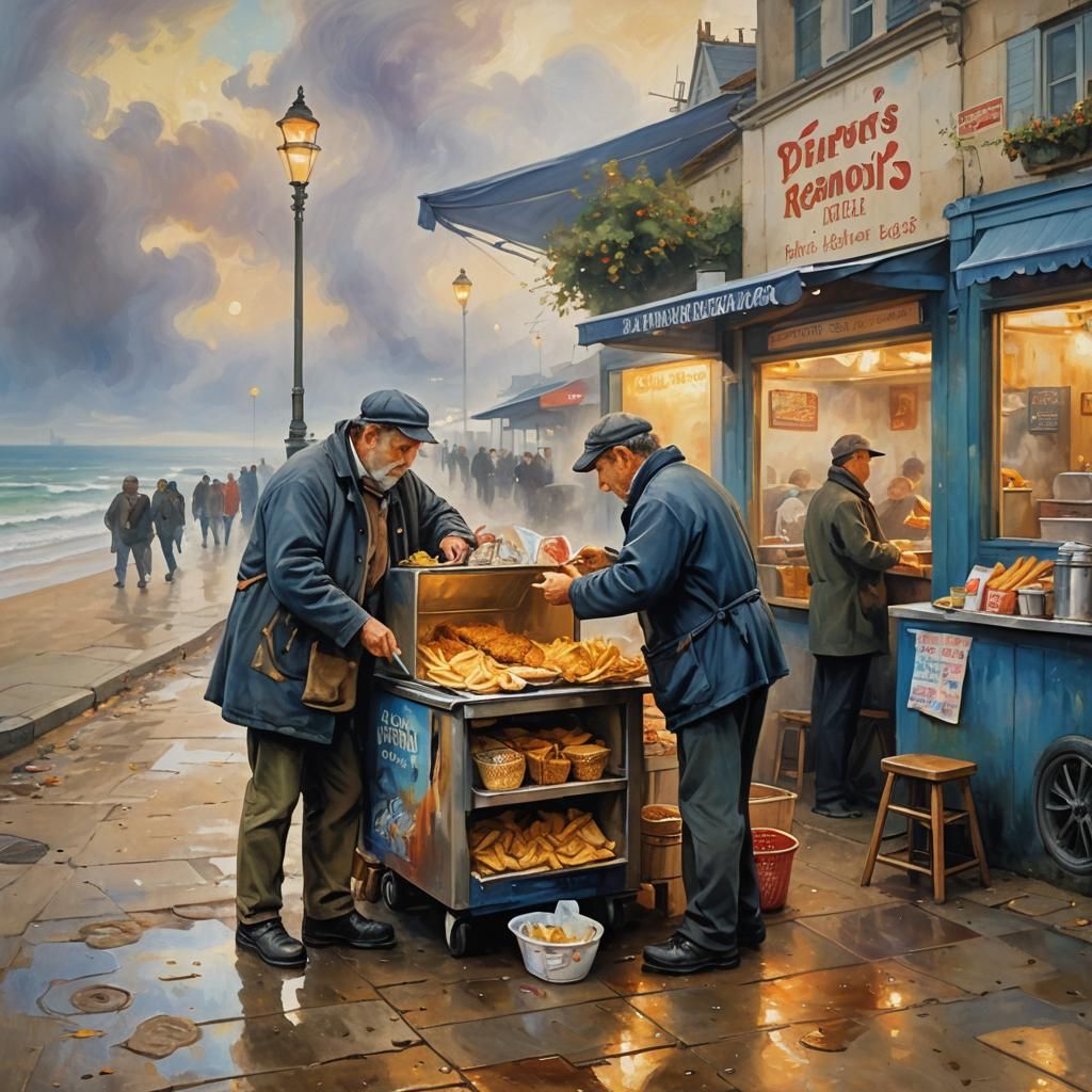 Fish and Chips Vendor: Impressionist Street Art