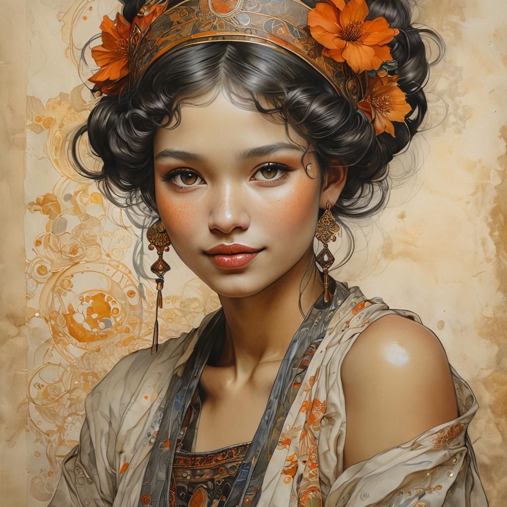 Radiant Girl in Art Nouveau Style