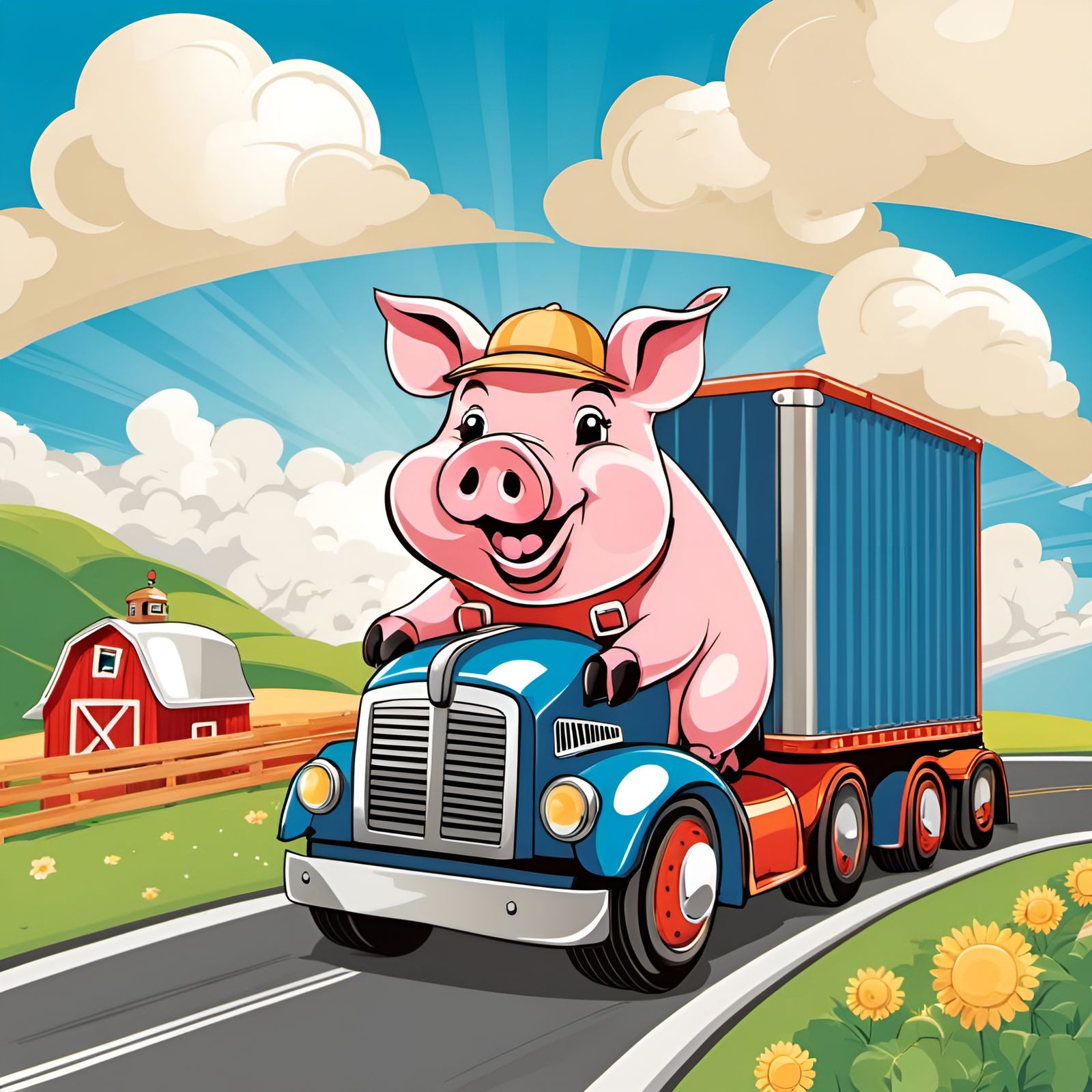 Adorable Pig Behind the Wheel of a Big Rig