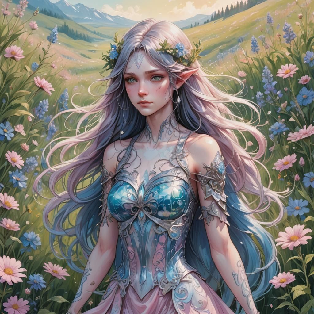 Iridescent Homunculus in Meadow, Fantasy Comic Art