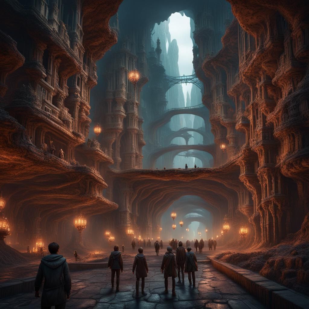 Fantastical Underground City: Detailed Matte Painting
