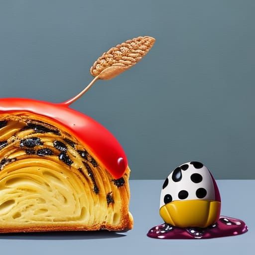 A ladybug on a giant croissant with jelly