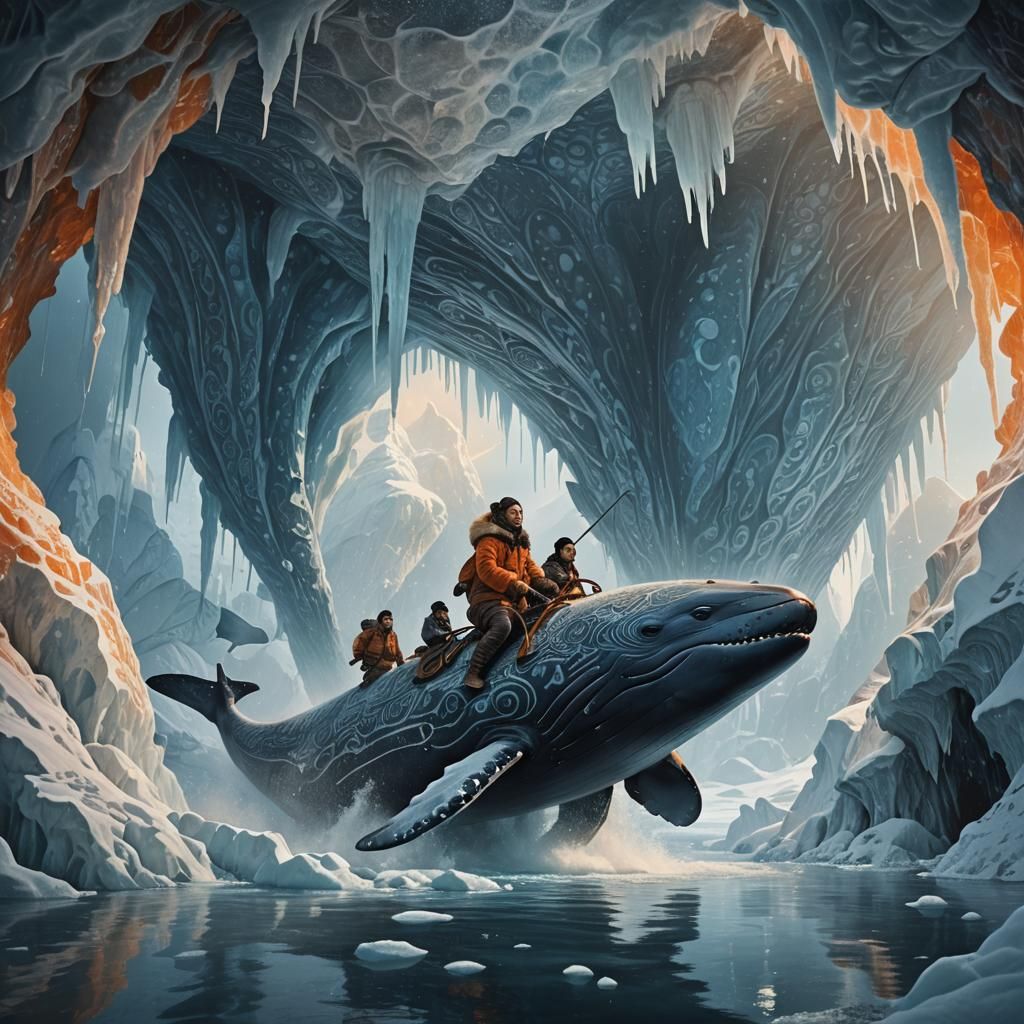 Inuit Whale Rider in Icy Fantasy Landscape