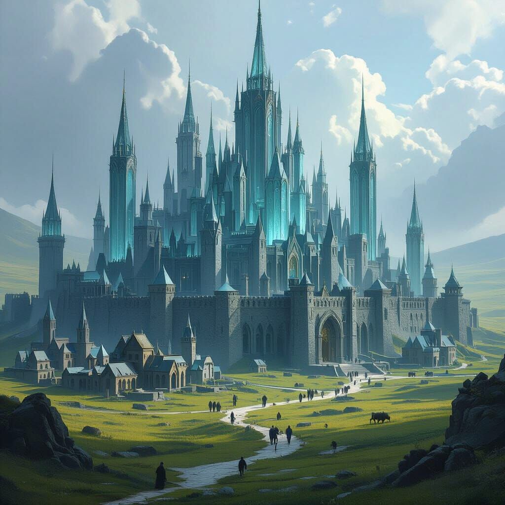 Dwarven Gothic City with Glass Towers in Cool Tones