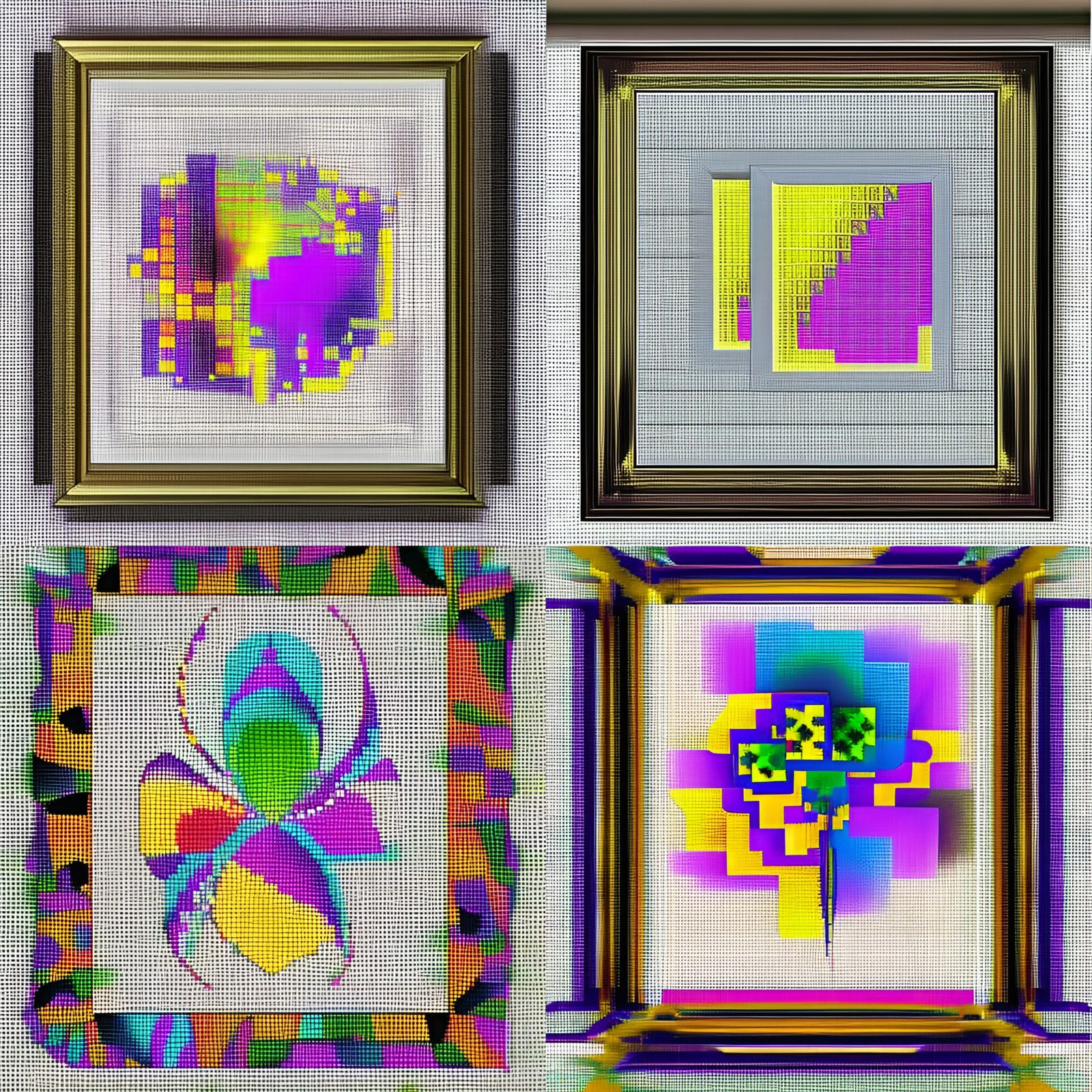 Beautiful abstract cross stitch art Unreal Engine yellow and purple photorealism mandelbrot bokeh Cinema 4D cosmic dysto...