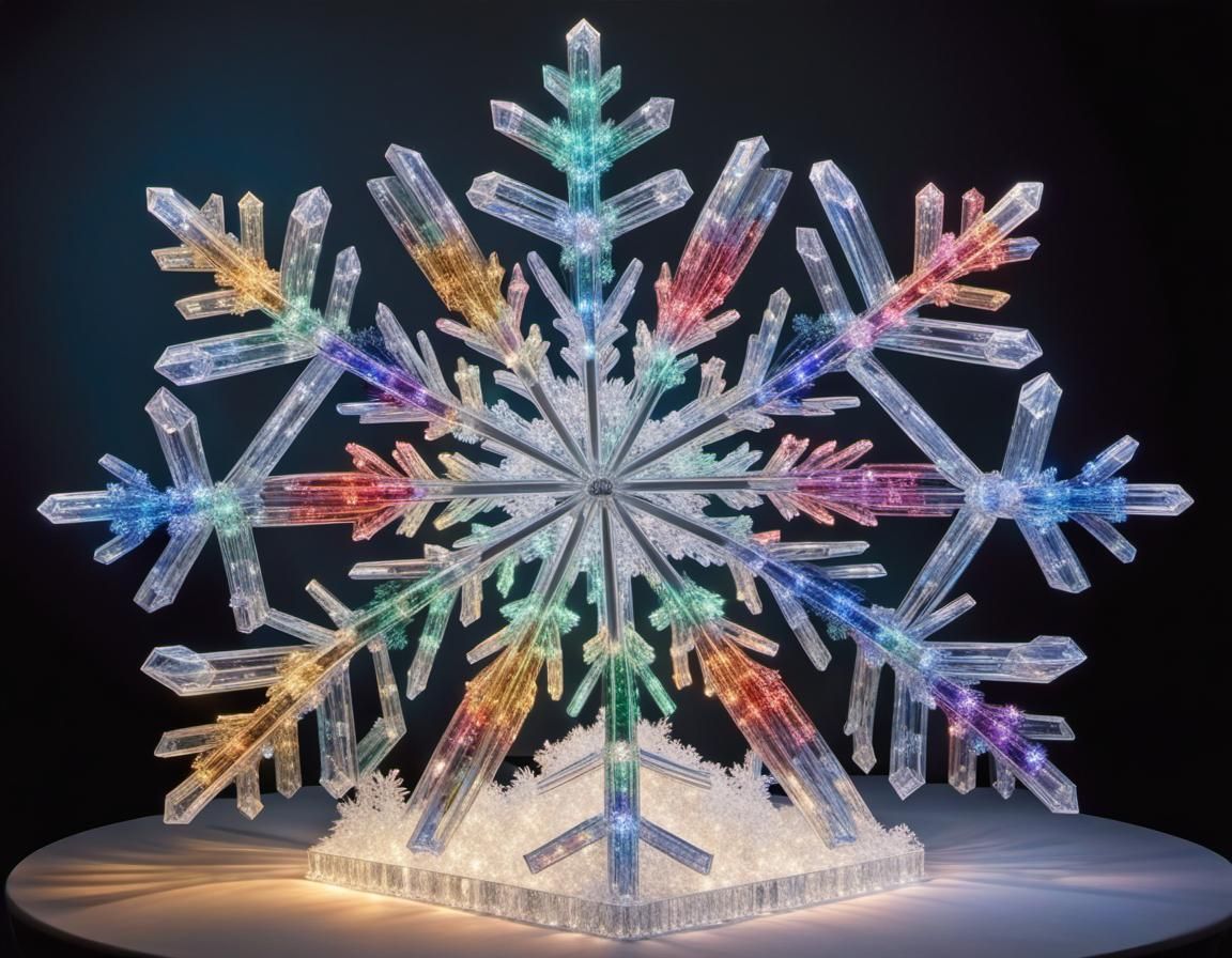 Crystal Snowflake Sculpture Reflecting Christmas Lights