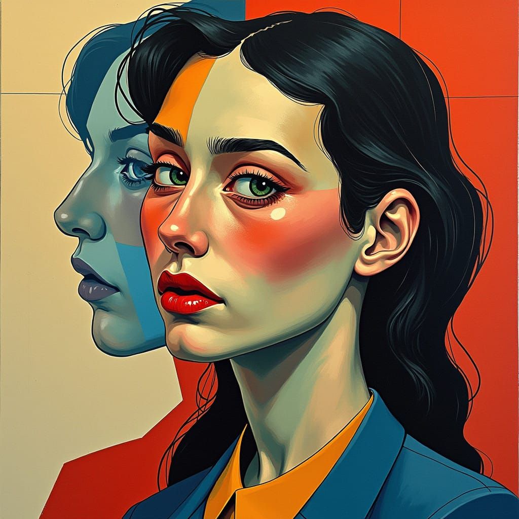 Fragmented Cubist Portrait in Vibrant Geometric Colors