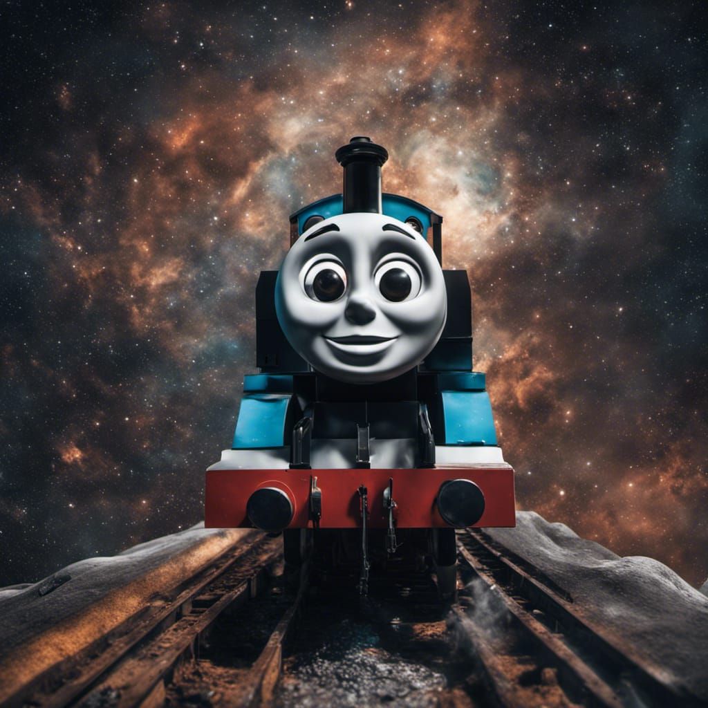 Hyperrealistic Thomas the Tank Engine in Space