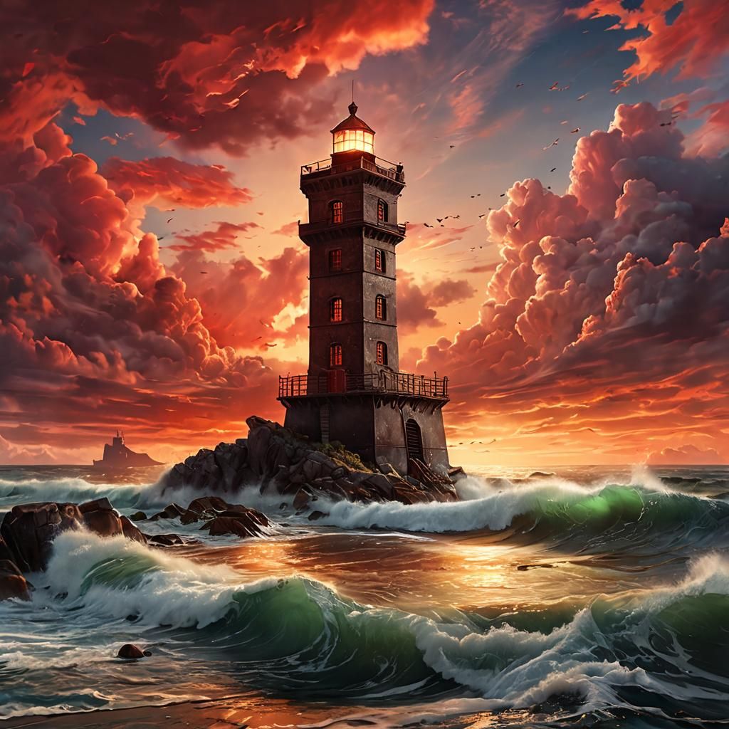 Dramatic Sunset Over a Fantasy Seascape