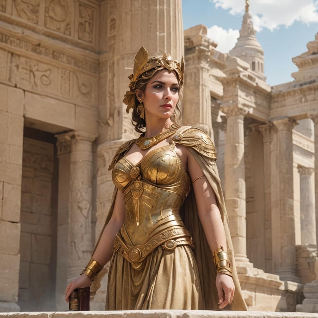 Beautiful Roman Priestess Near Temple Portrait