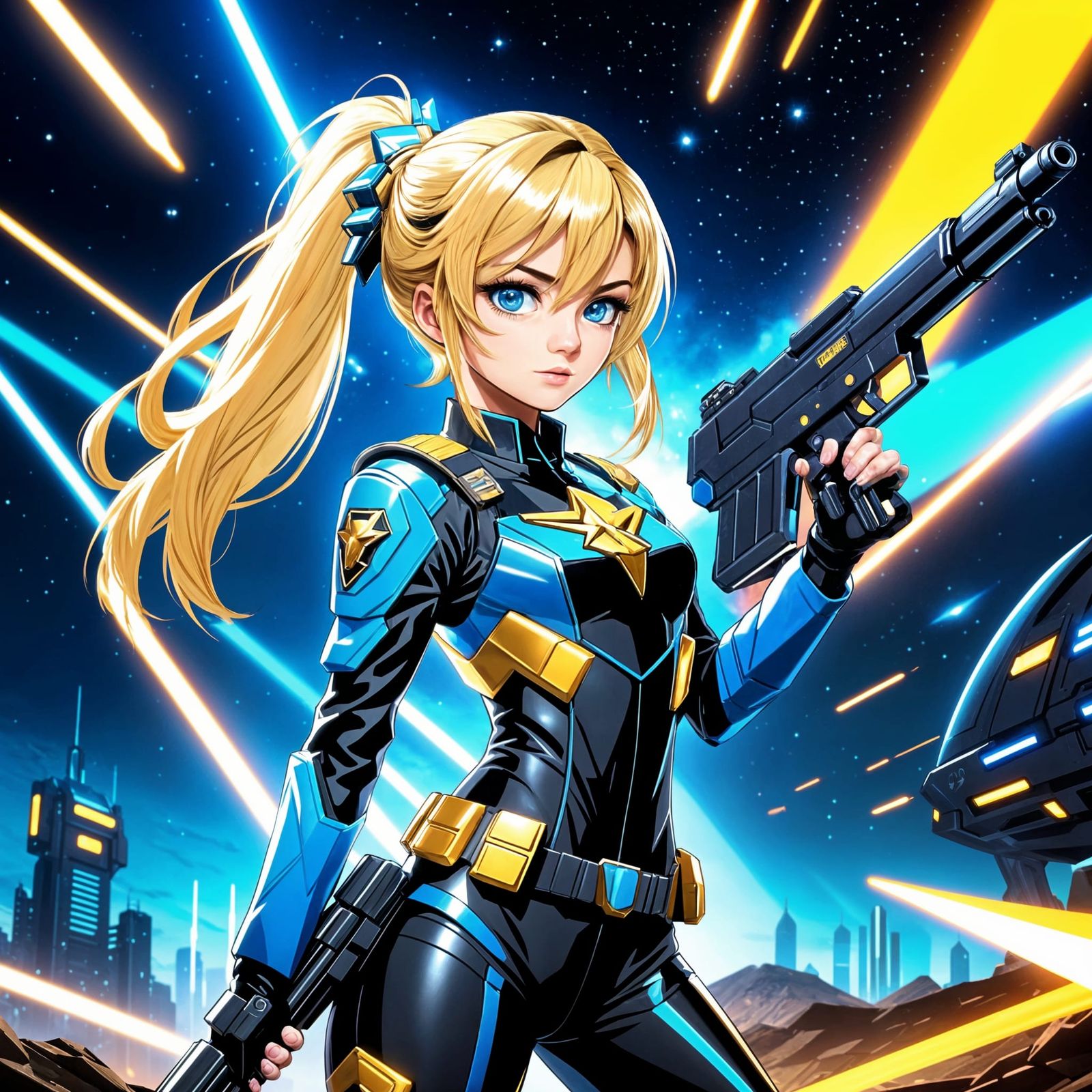 Anime Woman Warrior in Hi-Tech Arena