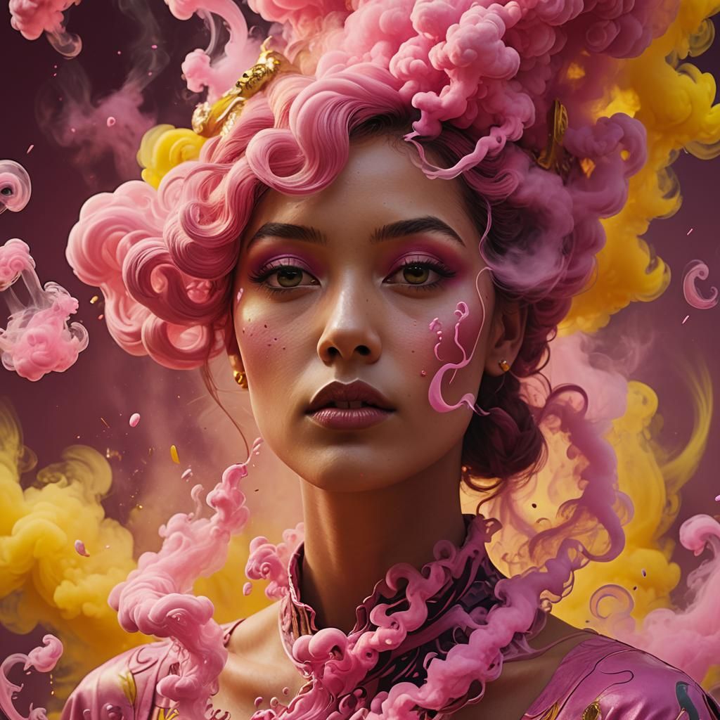 Pop Surrealism Portrait with Pink Smoke