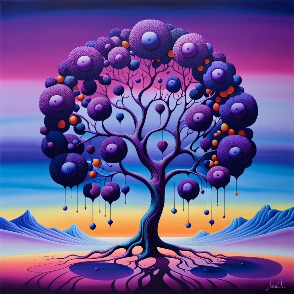Surreal Fruit Tree in Dreamlike Abstraction