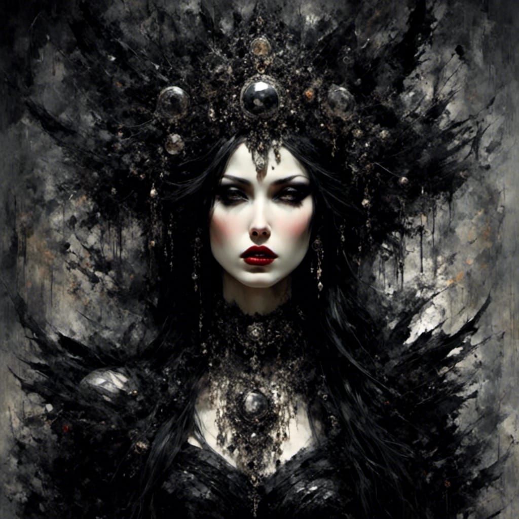 Gothic Punk Crystal in Hell, Mixed Media Collage