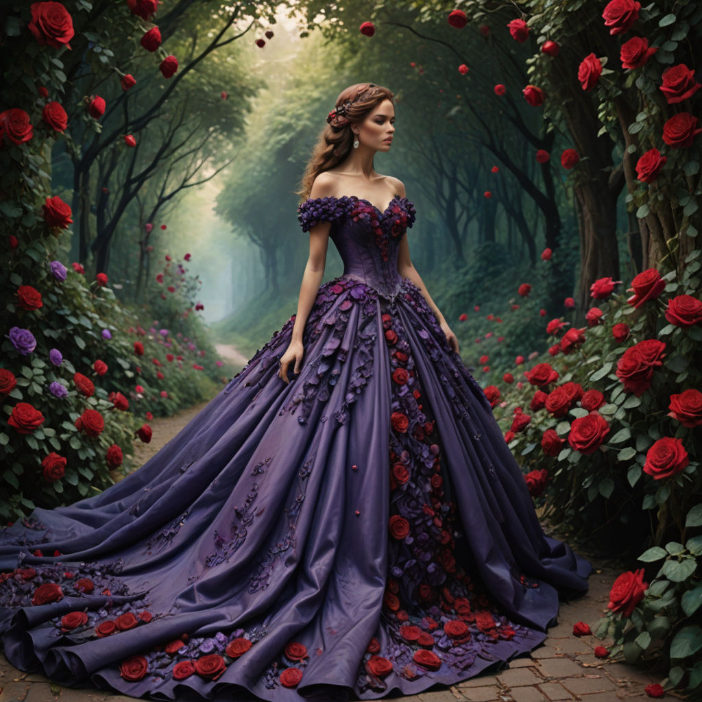 Regal Fantasy Rose Gown in Vibrant Purple and Red