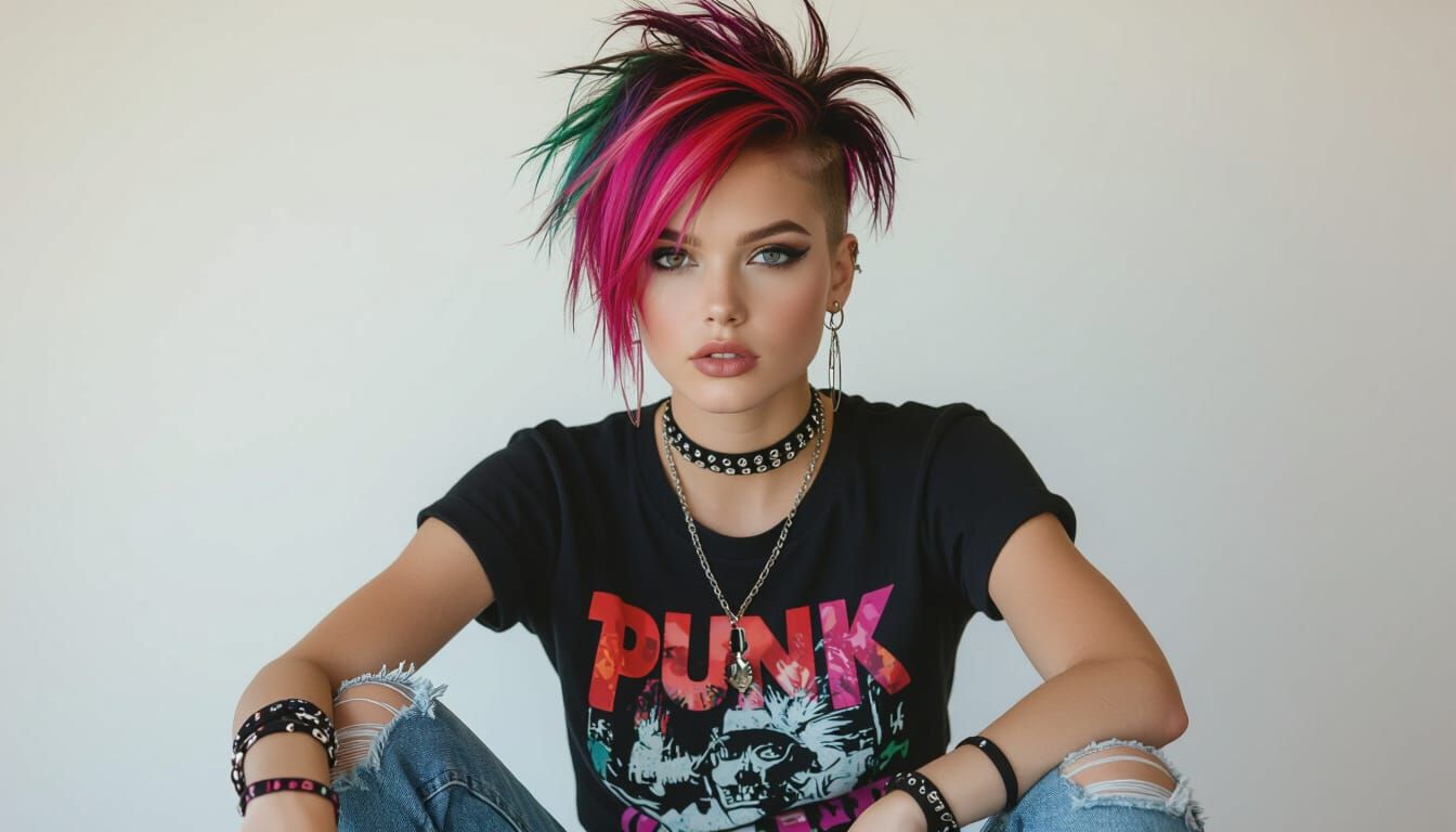 Punk Girl with Asymmetrical Hair in Professional Photo Style