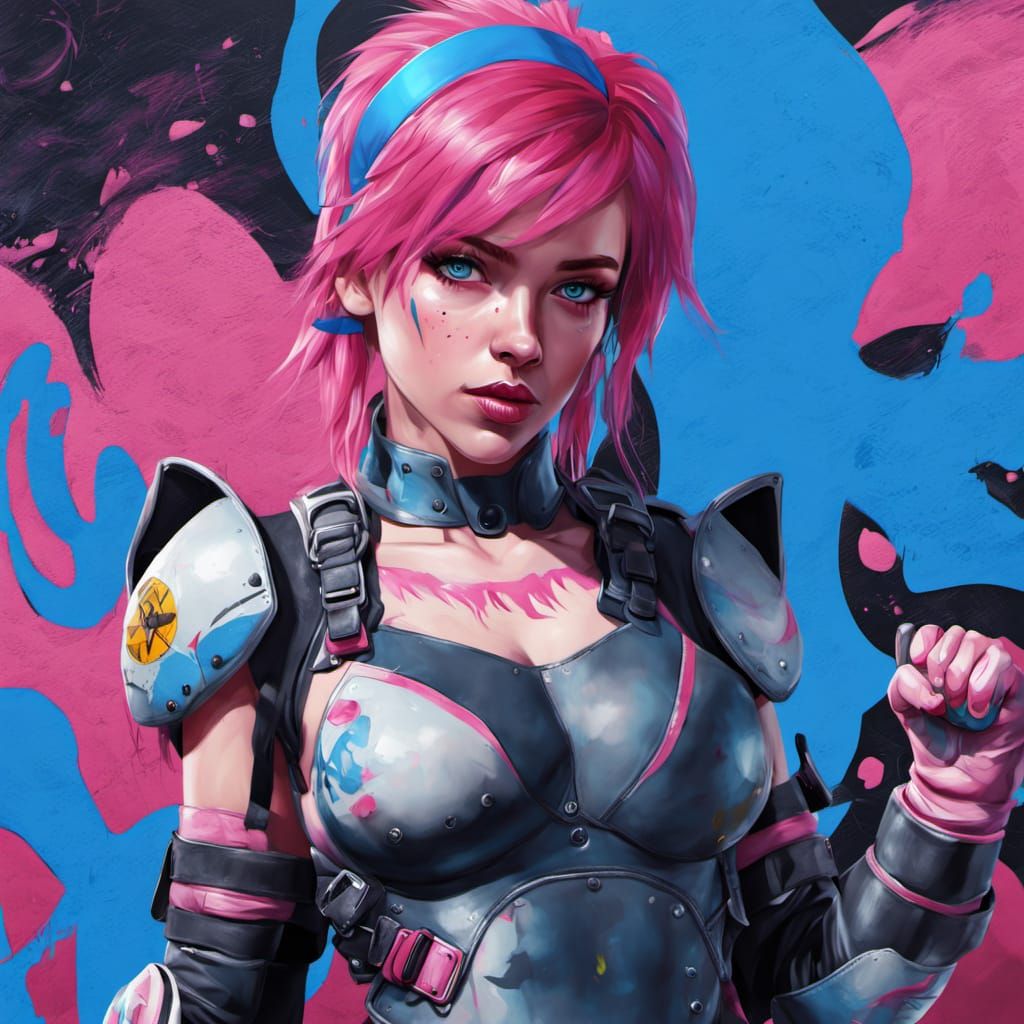 Graffiti Fighter Vi with Pink Hair in Splash Art Style