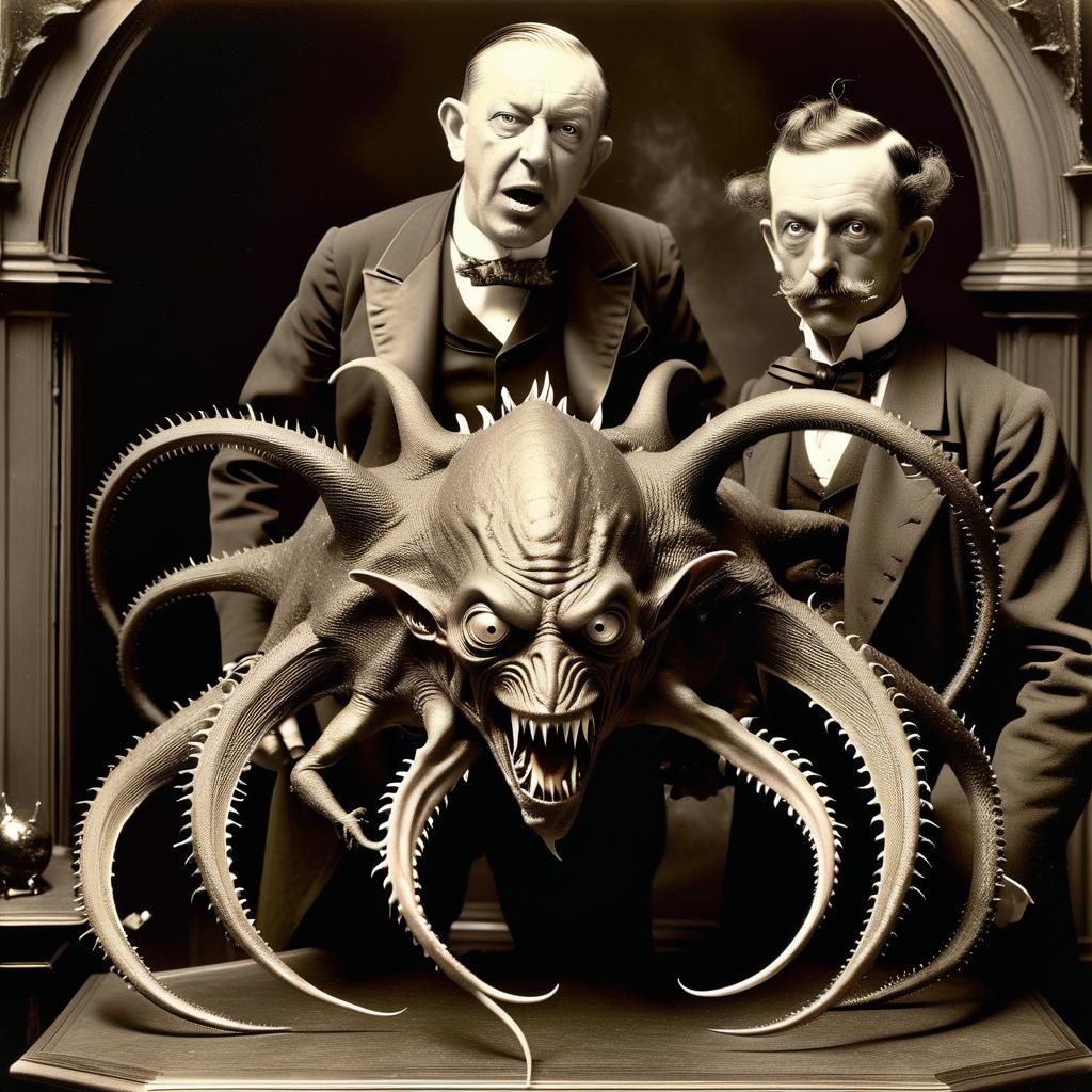 Nightmarish Lovecraftian Monster in Sepia Photograph