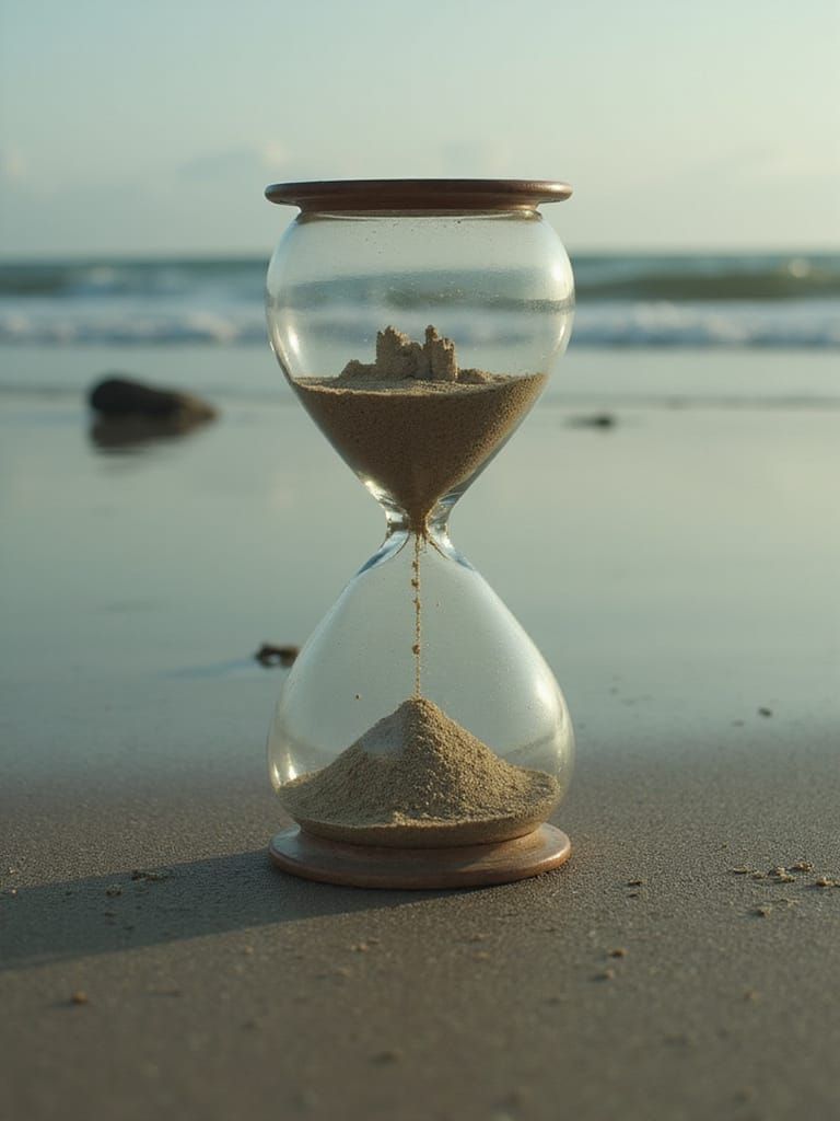Eroding Sandcastle Under Cinematic Hourglass