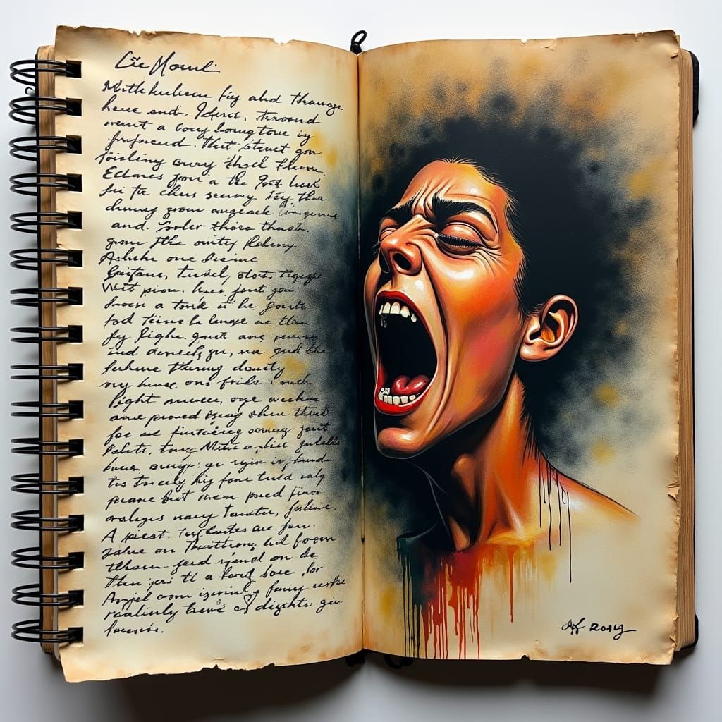 Ink Spill on Memory-Filled Notebook Page