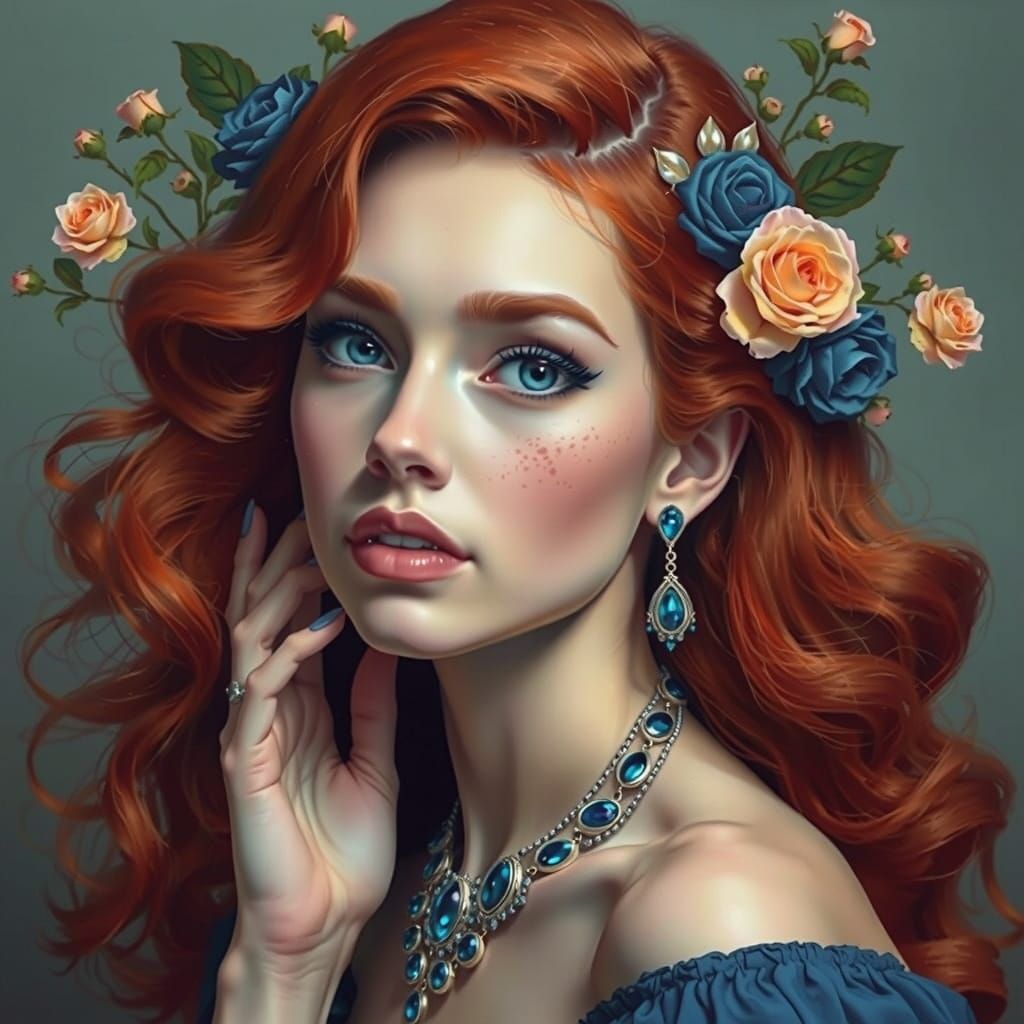 A Ravishing Ginger Woman in Art Deco Style