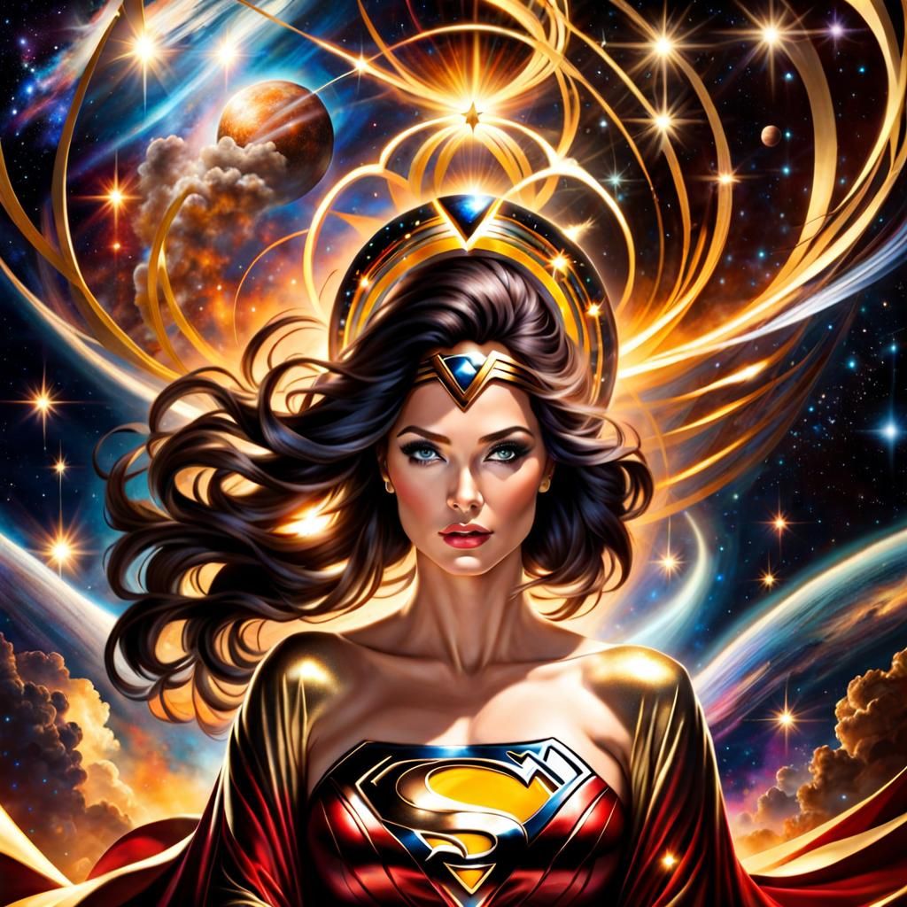 Superwoman's Cosmic Gaze in Hyper-Realism