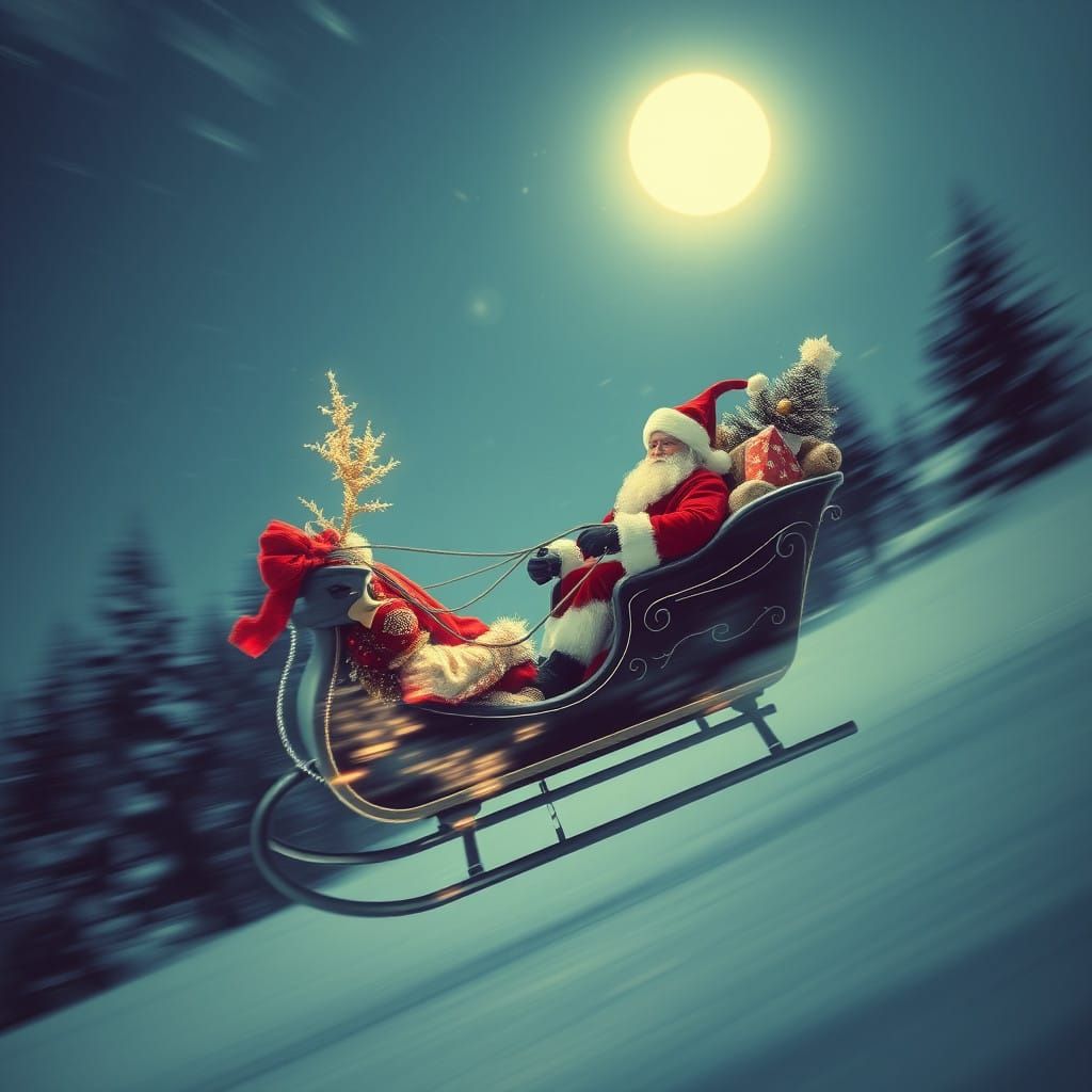 Surreal Christmas Sleigh Ride in Double Exposure