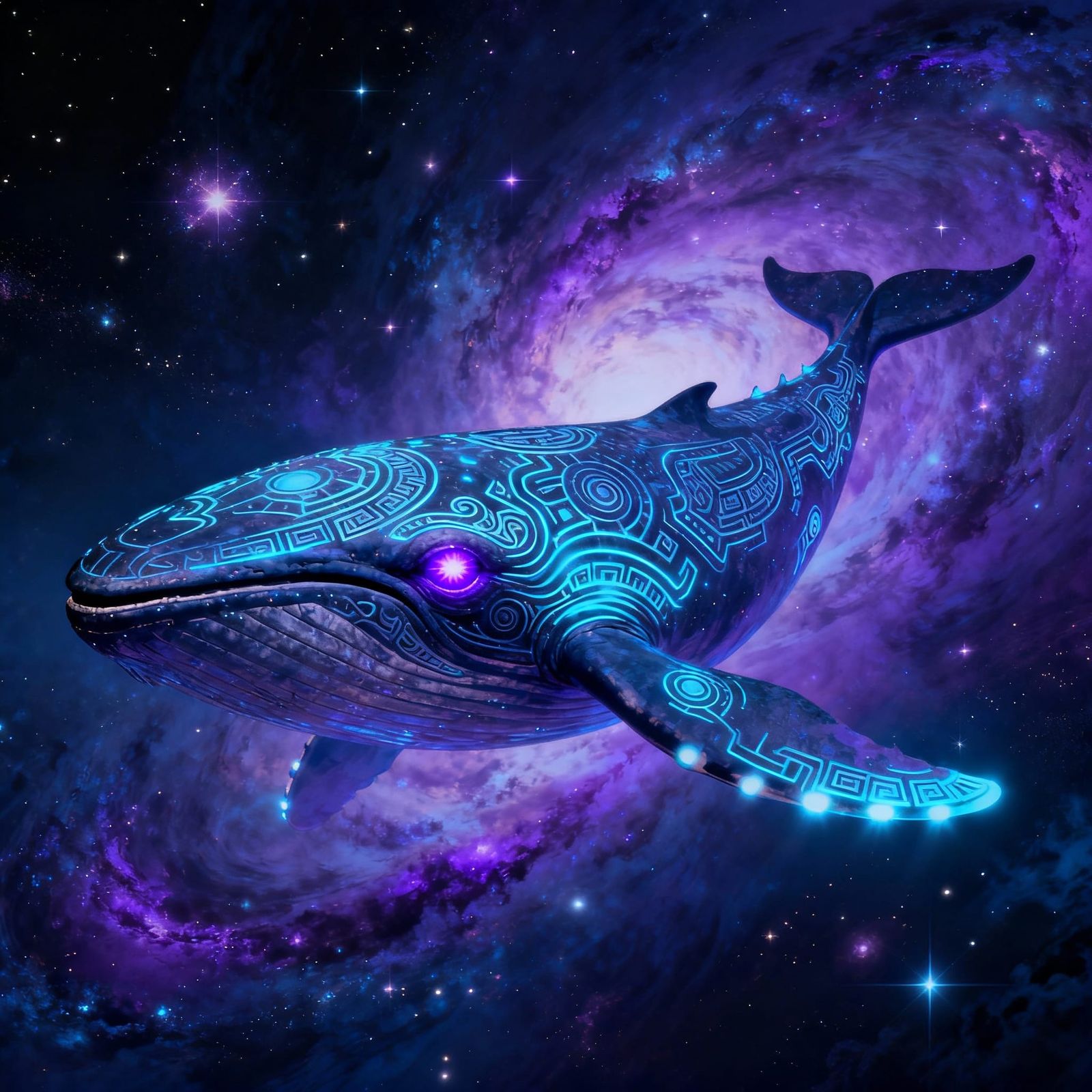 Bioluminescent Space Whale in Cosmic Nebula