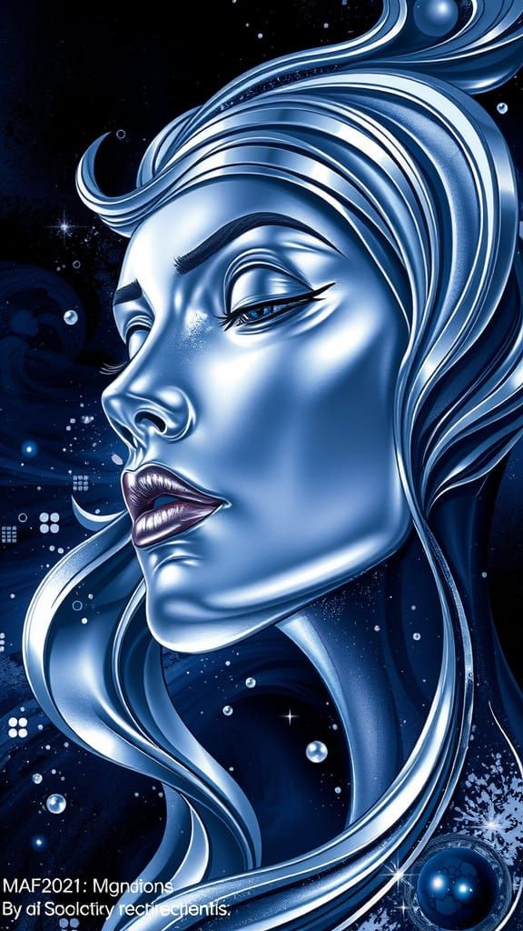 Art Deco Woman Portrait with Flowing Silver