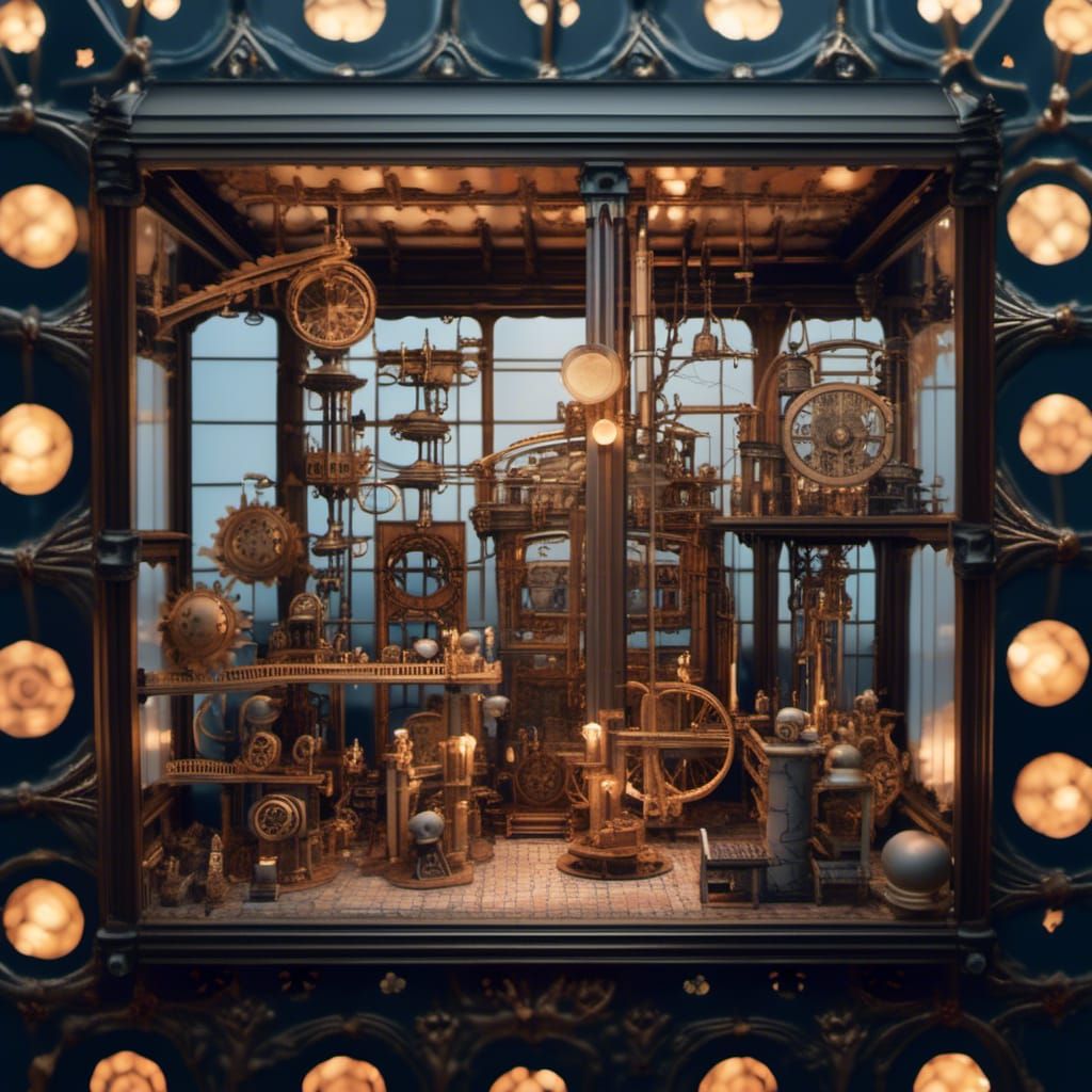 Steampunk Factory Model in Glass Case