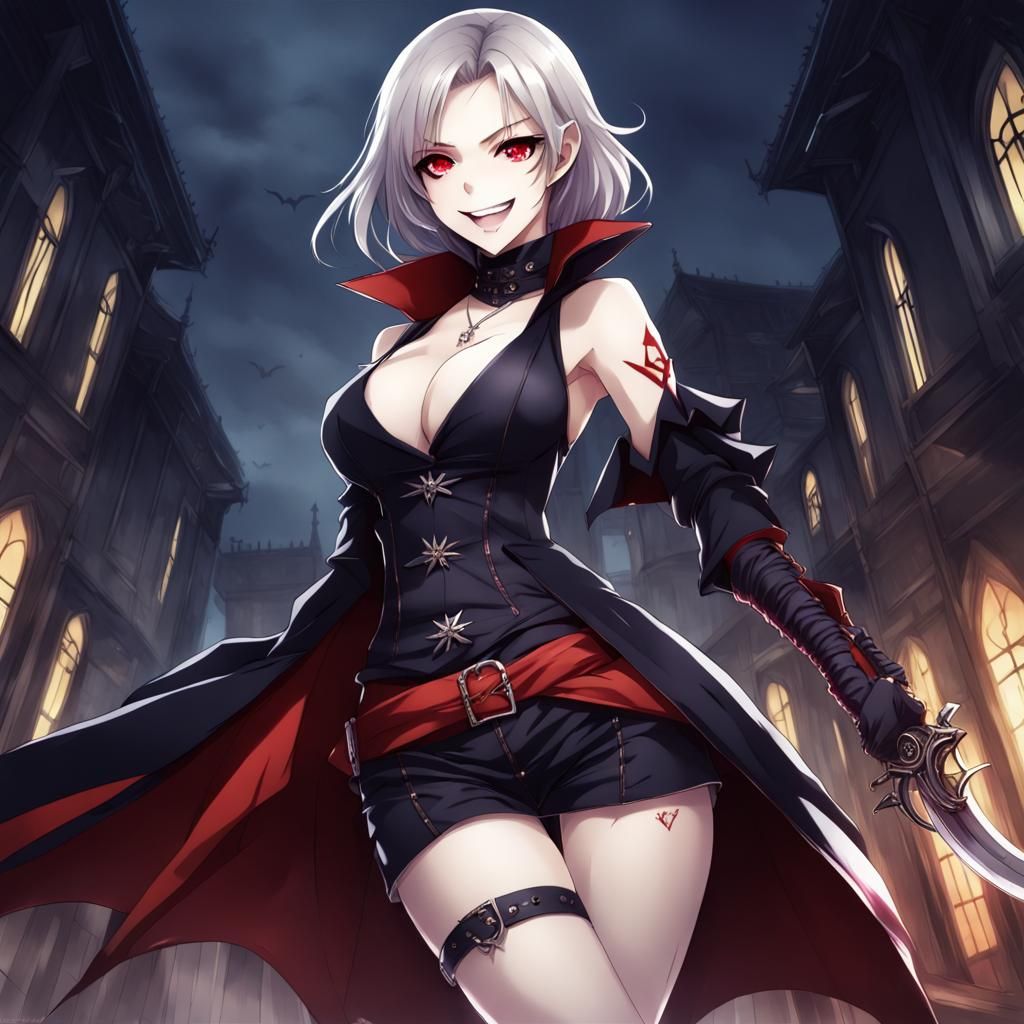 Anime Vampire Assassin with Flirty Smile