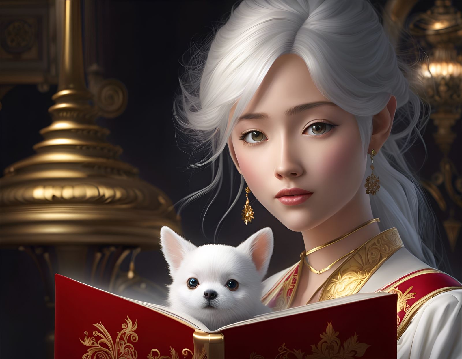 Anime Woman's Joyful Puppy Surprise