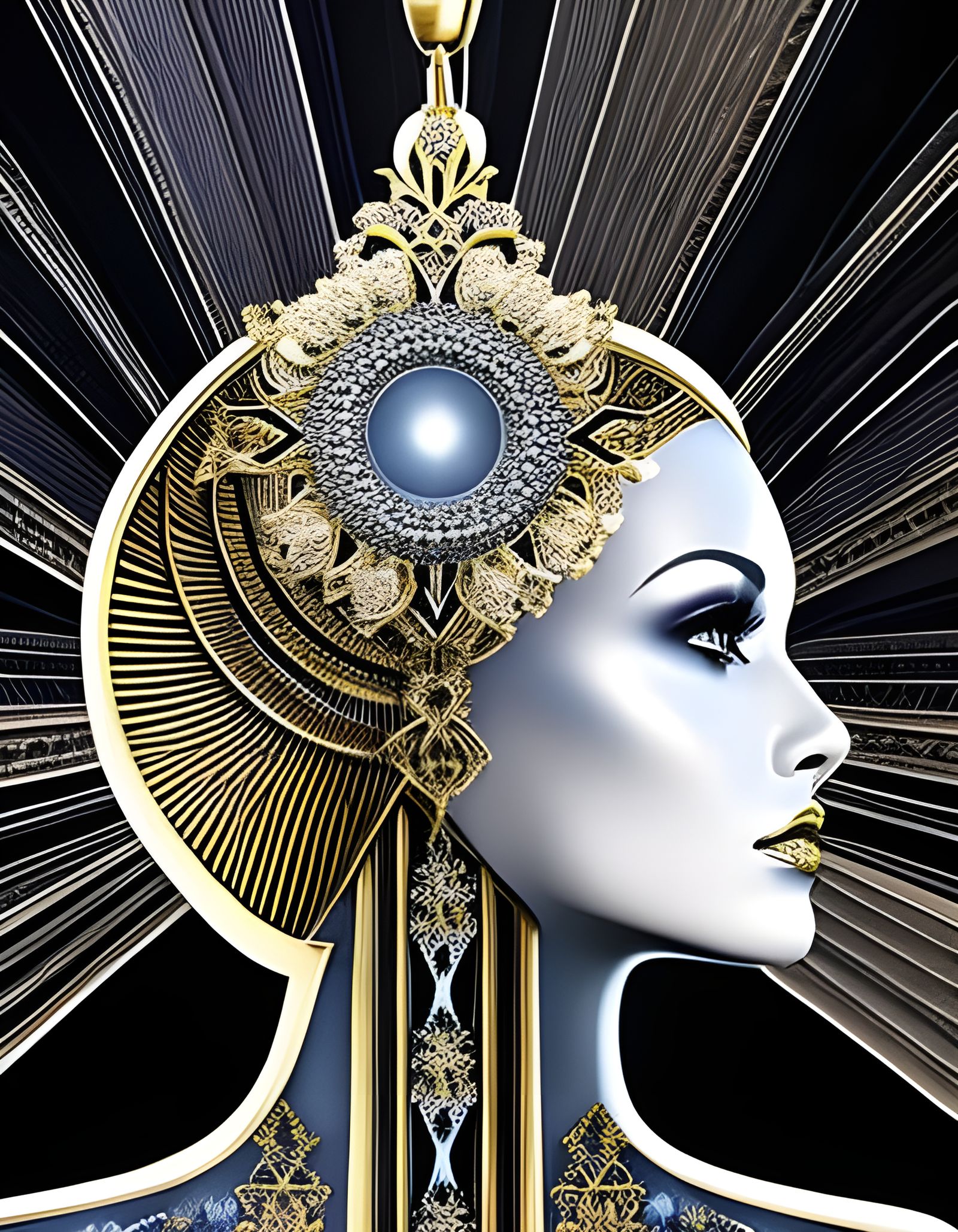 Woman Adorned with Chandelier in Botanical Art