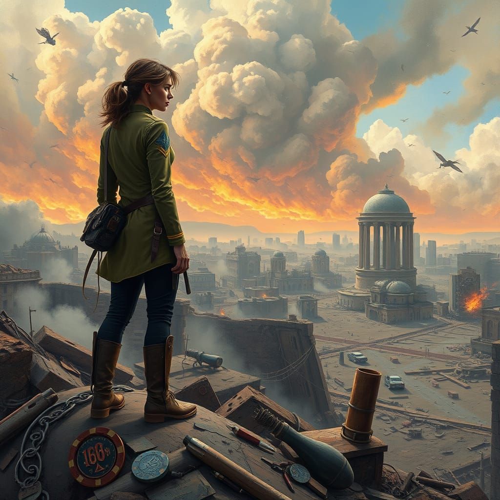 Star Trek Woman in a Post-Apocalyptic Landscape of Giant Ins...