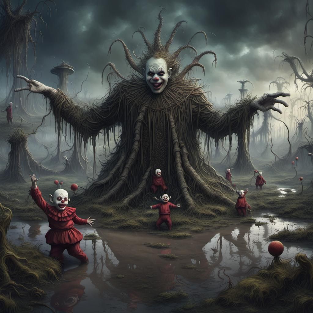 Macabre Swamp Dance of Fear in Detailed Matte Painting