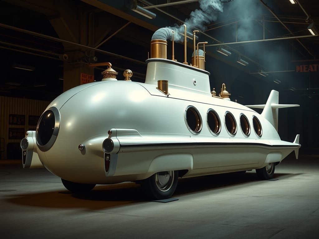 Steampunk Submarine Limousine in Abandoned Victorian Dockyar...