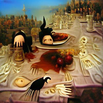 Surreal Gothic Thanksgiving Dinner Scene
