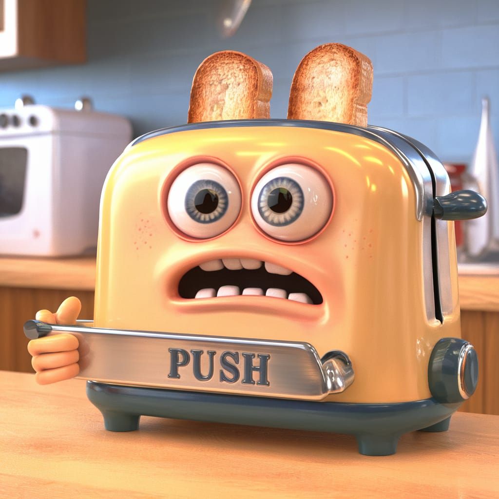 Terrified Toaster in Pixar-Style 3D Digital Art