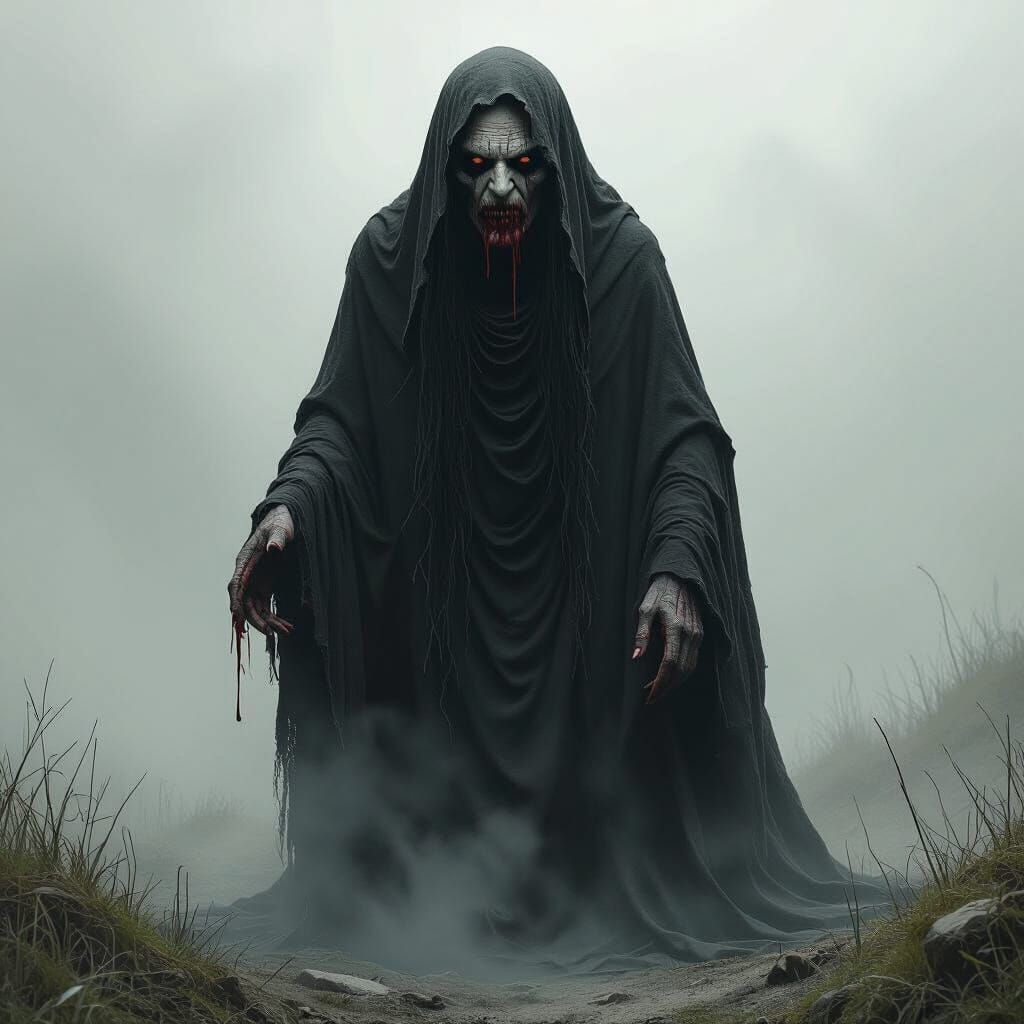 Grotesque Hag in Misty Dark Fantasy Style