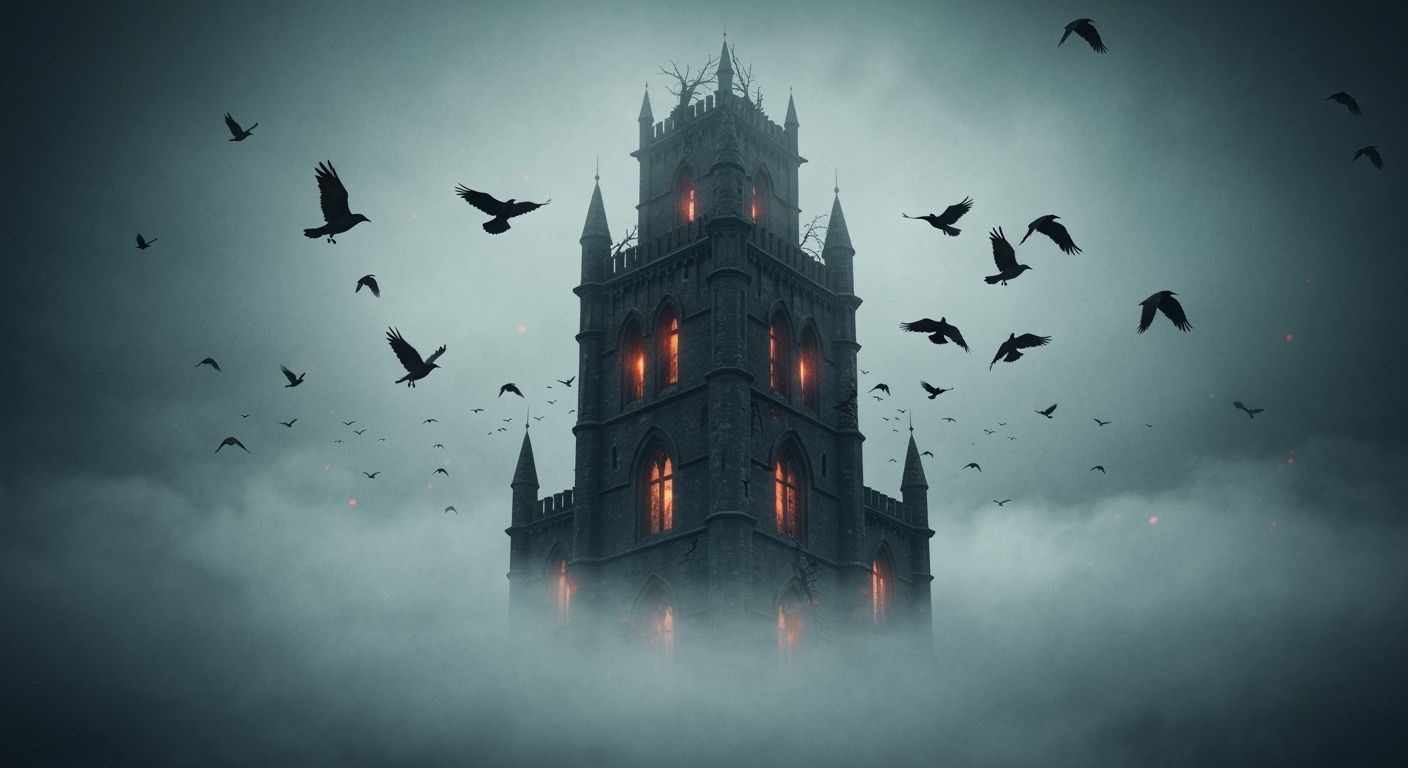 Misty Gothic Tower with Crows: Cinematic Horror