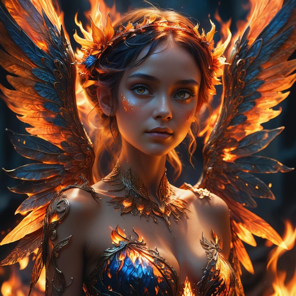 Fire Fairy Portrait in Hyperrealistic Fantasy Art