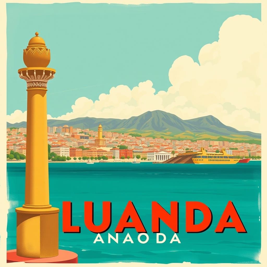Luanda, Angola: Vintage Travel Poster in Art Deco Style